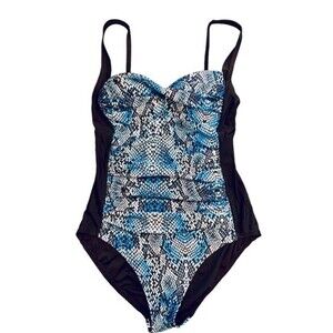 Emerald Bay blue Snakeskin Ruched One Piece Swimsuit